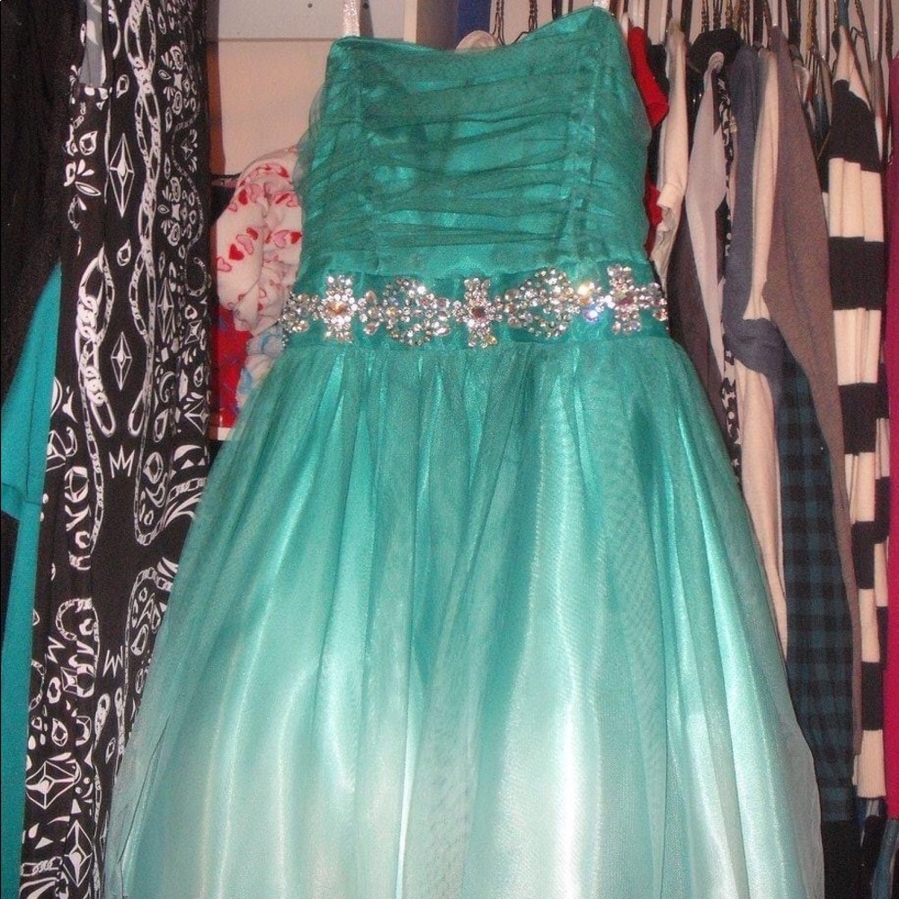 B.Darlin Turquoise Ombré Strapless Homecoming Dress - Picture 4 of 5